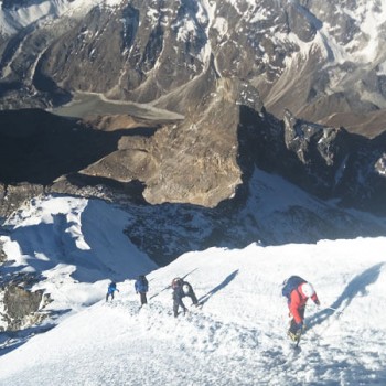 Lobuche Peak Climbers on the Way on Rope